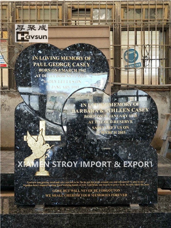 Blue Pearl Double Heart Monument Tombstone 2020