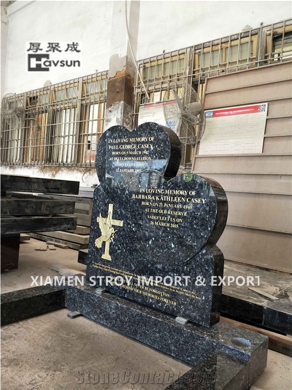 Blue Pearl Double Heart Monument Tombstone 2020