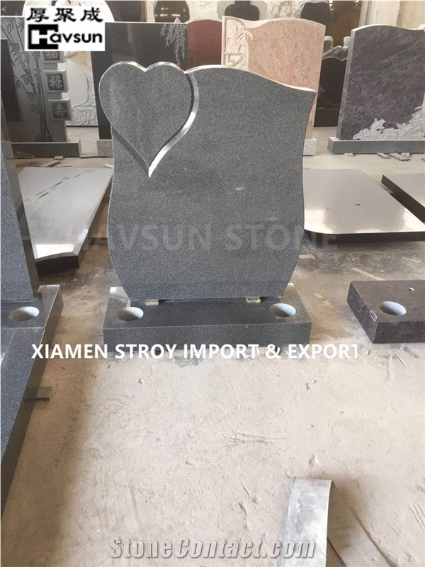 Dark Grey Headstone with Heart Headstone Tombstone