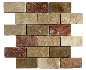 Tumbled Travertine Brick Mosaic T138