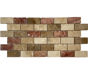 Tumbled Travertine Brick Mosaic T138