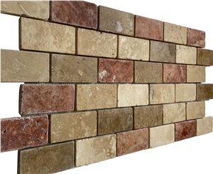 Tumbled Travertine Brick Mosaic T138