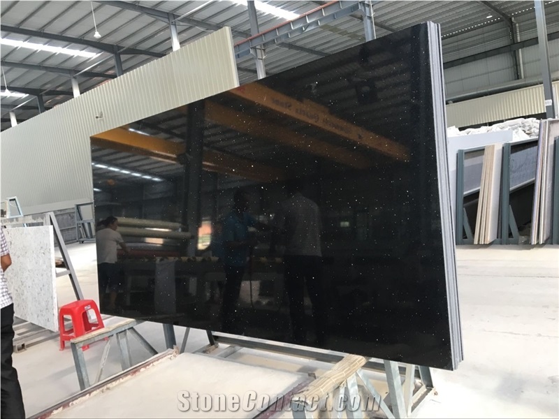 Crystal Black Quartz Shining Black Slabs