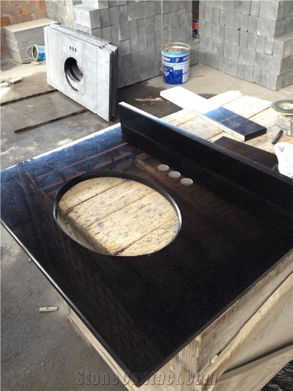Black Pearl G684 Granite Double Sink Bathroom Countertop