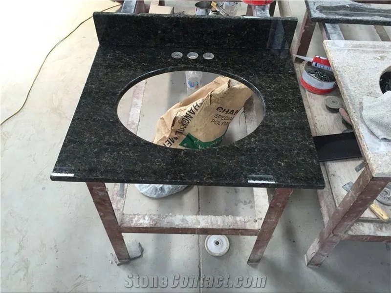 Black Pearl G684 Granite Double Sink Bathroom Countertop