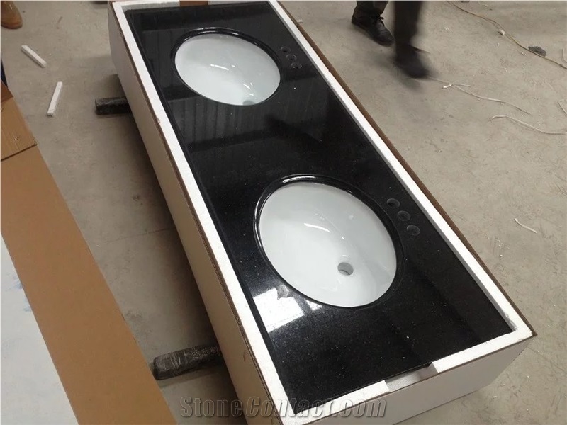 Black Pearl G684 Granite Double Sink Bathroom Countertop