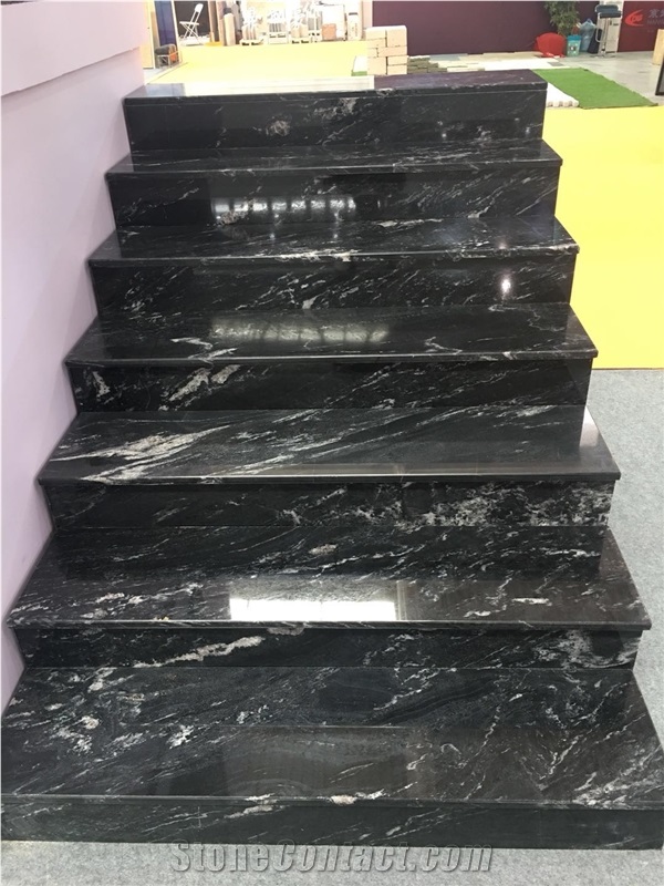 Beautiful Black Fantasy Granite Slabs Polished