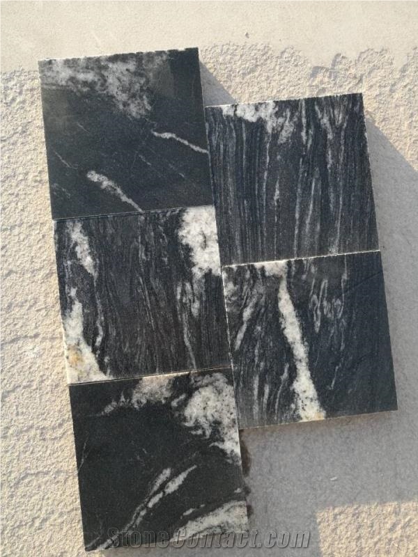 Beautiful Black Fantasy Granite Slabs Polished