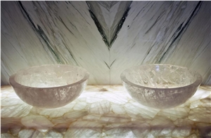 Beautiful White Crystal Semiprecious Artificial Stone Basin