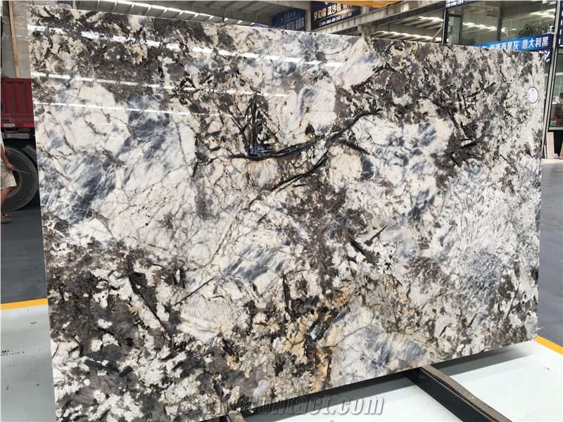 Snow Mountains And Silver Fox Granite Slabs Polished