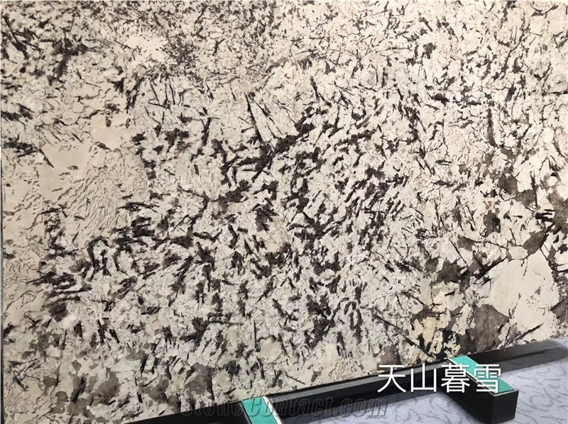 Snow Mountains And Silver Fox Granite Slabs Polished