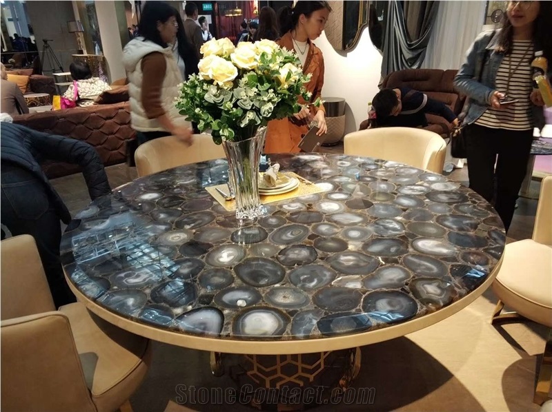 Grey Agate Semiprecious Stone Custom Countertop