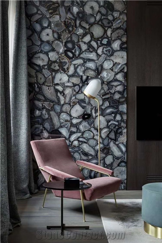 Grey Agate Semiprecious Stone Custom Countertop