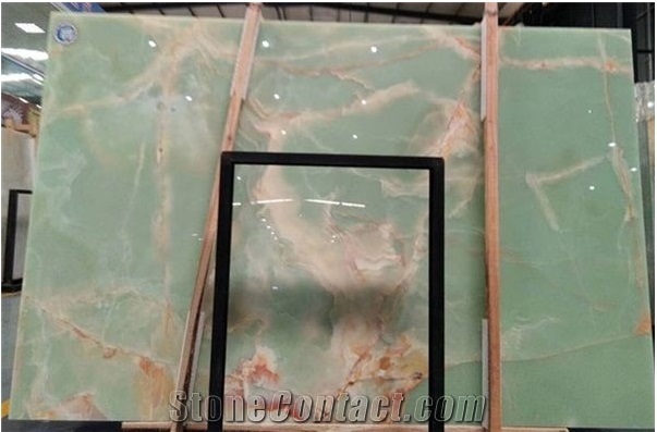 Natural Iran Light Green Onyx Polished Big Slabs