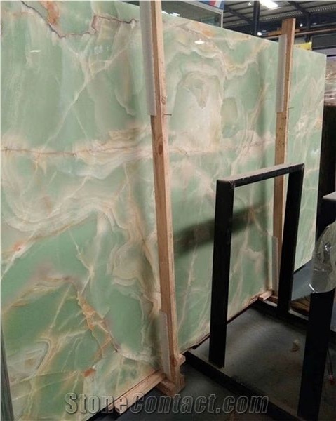 Natural Iran Light Green Onyx Polished Big Slabs