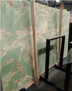 Natural Iran Light Green Onyx Polished Big Slabs