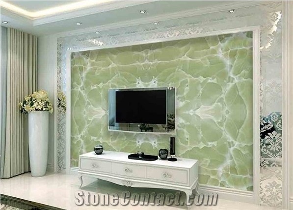Natural Iran Light Green Onyx Polished Big Slabs