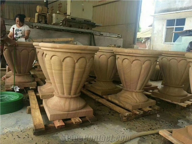 Sichuan Yellow Sandstone Polished Flower Pots