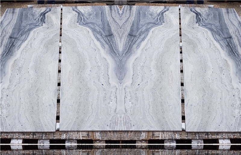 Blue Storm Marble Tiles, Booktmatched Slabs