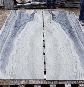 Blue Storm Marble Tiles, Booktmatched Slabs