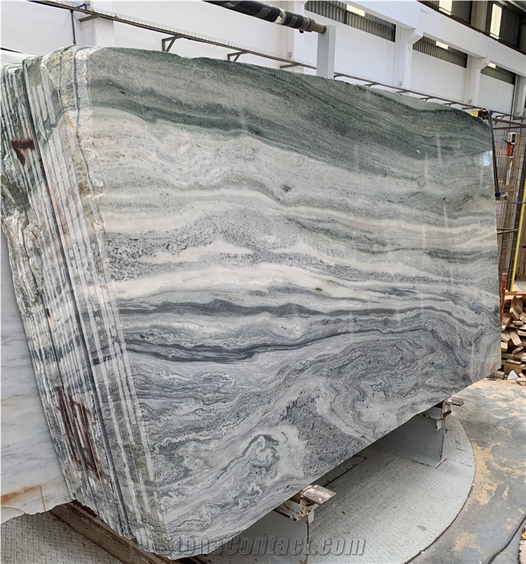 Blue Storm Marble Tiles, Booktmatched Slabs