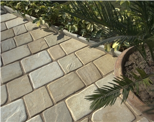 Mint Tumbled Sandstone Hand Cut Paving Setts