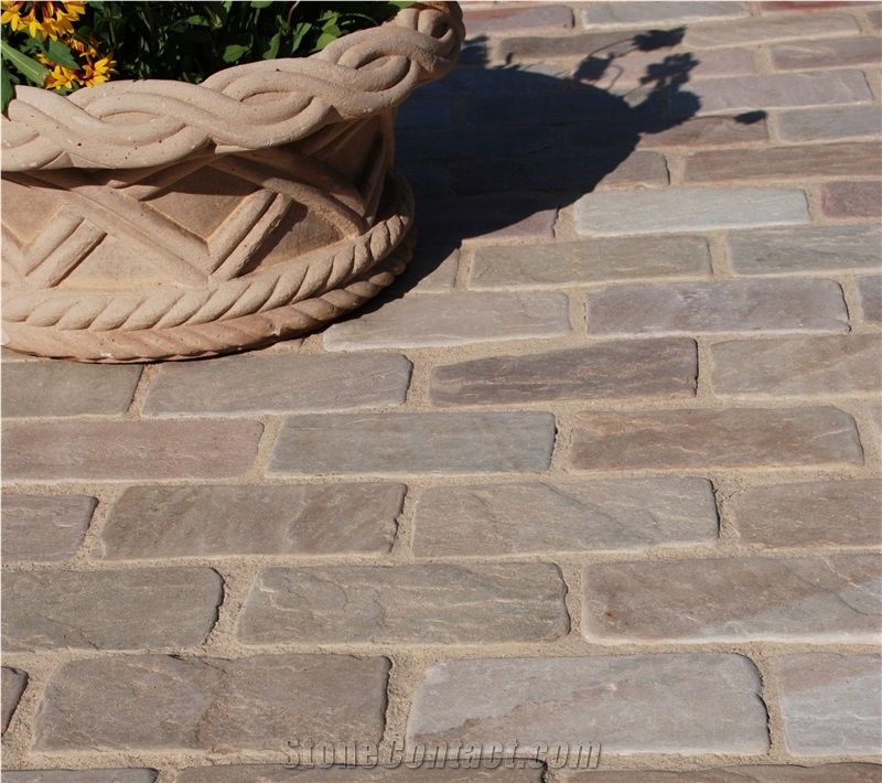 Ochre Beige Tumbled Hand Cut Paving Block Setts