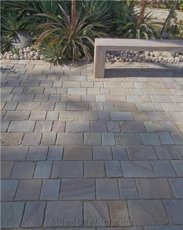 Ochre Beige Tumbled Hand Cut Paving Setts