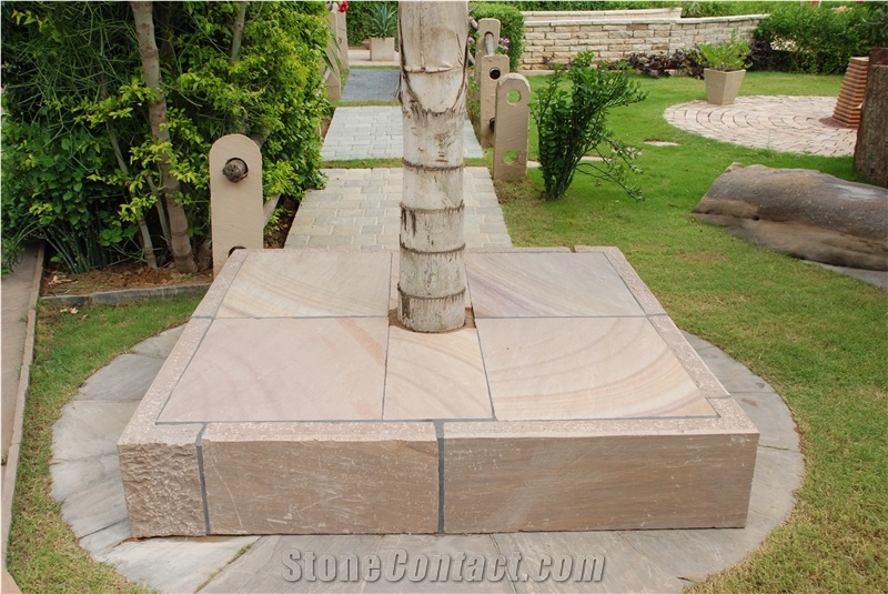 Ochre Brown- Tree Surround Natural Stone Kerbstone