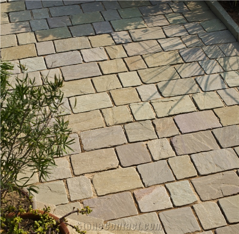 Ochre Yellow Tumbled Hand Cut Paving Setts