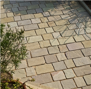 Ochre Yellow Tumbled Hand Cut Paving Setts