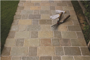 Tuscan Tumbled Hand Cut Tandur Yellow Limestone, Shahbad Gold Limestone Paving Setts