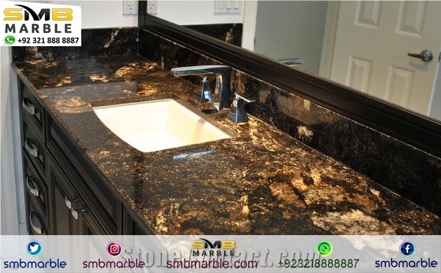 Pakistani Portoro Marble Vanity Top