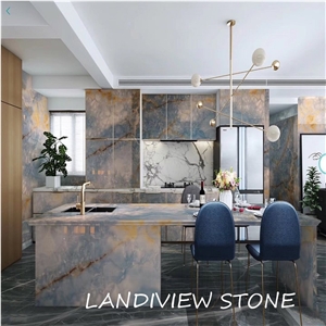 Blue Aqua Gold Onyx Azur Onyx Onice Blue Tile Slab