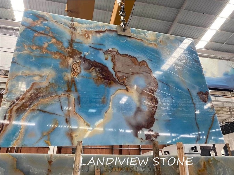Blue Aqua Gold Onyx Azur Onyx Onice Blue Tile Slab