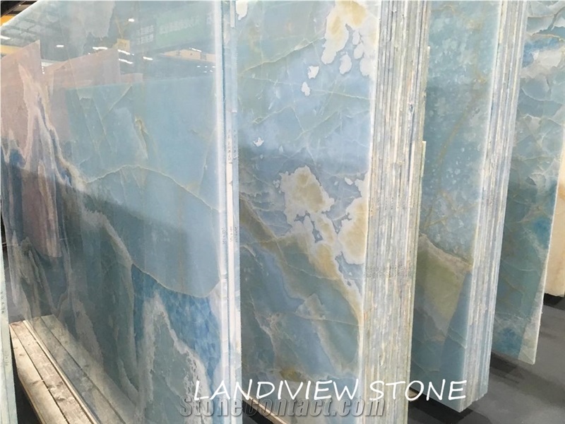 Blue Aqua Gold Onyx Azur Onyx Onice Blue Tile Slab
