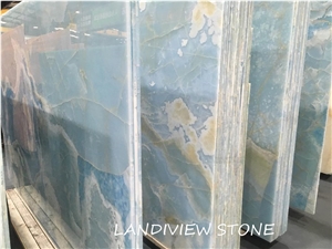 Blue Aqua Gold Onyx Azur Onyx Onice Blue Tile Slab
