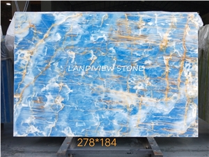 Blue Aqua Gold Onyx Azur Onyx Onice Blue Tile Slab