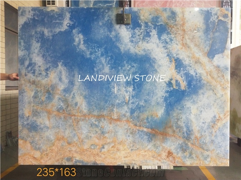 Blue Aqua Gold Onyx Azur Onyx Onice Blue Tile Slab