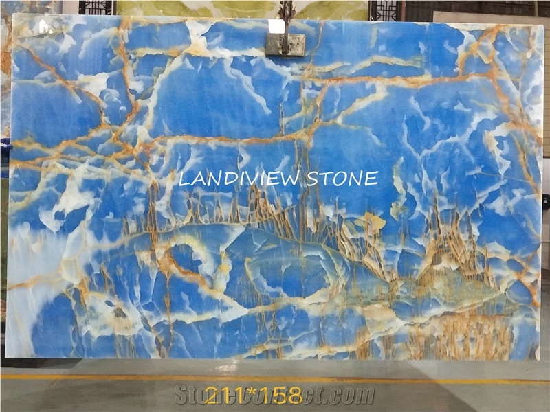 Blue Aqua Gold Onyx Azur Onyx Onice Blue Tile Slab