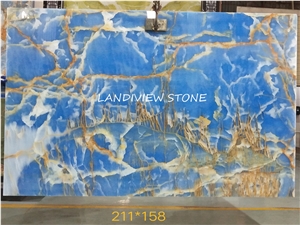 Blue Aqua Gold Onyx Azur Onyx Onice Blue Tile Slab