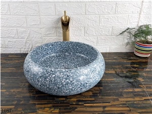 Blue Grey Waterstone Terrazzo Round Basin Sink