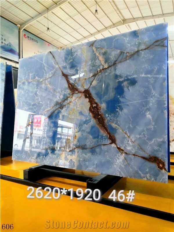 Golden Blue Onyx Printing Jade Azul Wall Covering