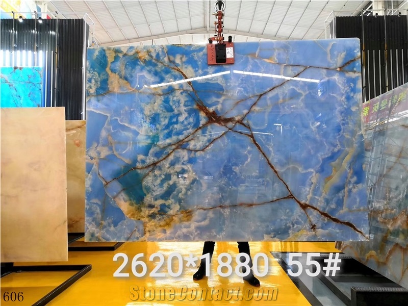 Golden Blue Onyx Printing Jade Azul Wall Covering