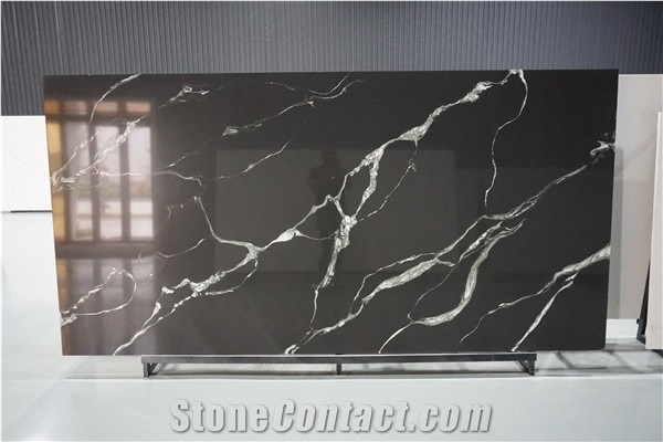 Black Quartz Calacatta Slab