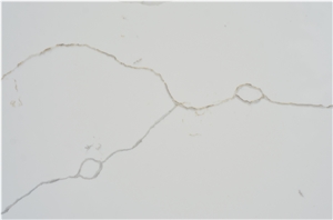 Bookmatched Veins in White Calacatta Quartz Slab