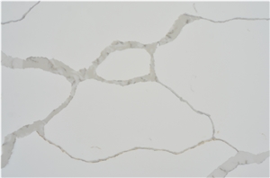 Bookmatched Veins in White Calacatta Quartz Slab