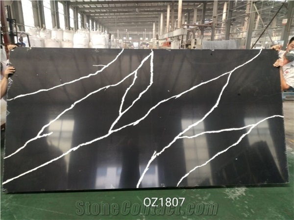 Caesarstone Black Clacatta Quartz Slab Polished