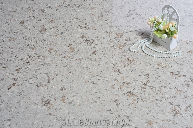 Dirt-Proof Brown Grains Quartz Slabs for Kitchen Top