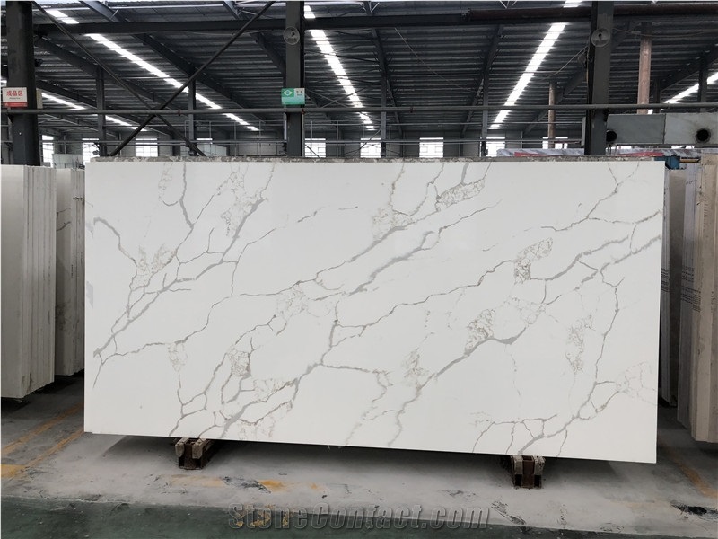 Engineered White Calacatta Quartz Stone Slab